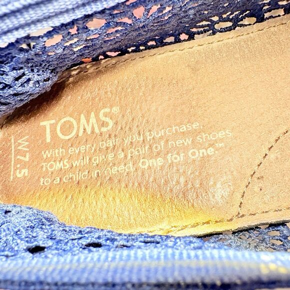 Toms Alpargata Moroccan Navy Blue Crochet Floral Lace Slip-On Comfort Flats 7.5 - Picture 7 of 8
